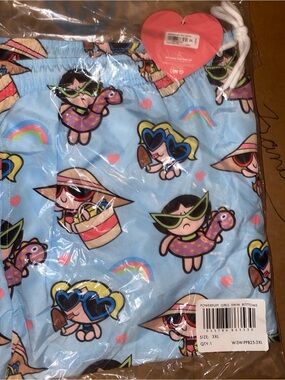 Powerpuff Girls Blue Cartoon Drawstring Swim Shorts - Men’s 3XL